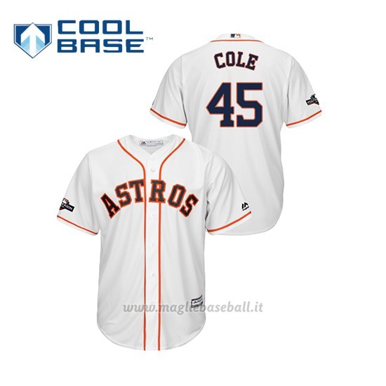 Maglia Baseball Uomo Houston Astros 45 Gerrit Cole 2019 Postseason Cool Base Bianco